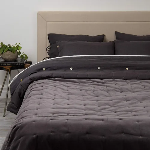 Miniatura 10 de Best Home Fashion Edredón de lino y algodón con diamantes, elegancia casual, ropa de cama ligera y elegante, manta, individual, gris, 86 pulgadas
