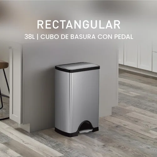 Miniatura 2 de Simplehuman - Cubo de basura rectangular para cocina de 38 litros / 10 galones, con pedal, de acero inoxidable cepillado