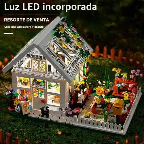 Miniatura 6 de Conjunto Mini de Construcción de Casa de Flores con LED, Juego de Bloques de Construcción de Invernadero con Vista de Calle de la Ciudad, Regalo