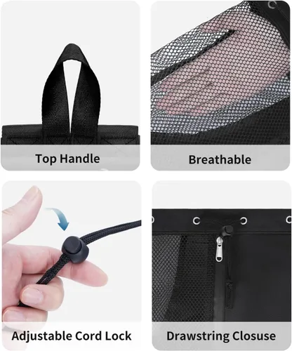 Miniatura 8 de WANDF Mochila de Malla con Cordón para Natación, con Bolsillo para Artículos Húmedos, para Natación, Gimnasio y Equipo de Entrenamiento Negro