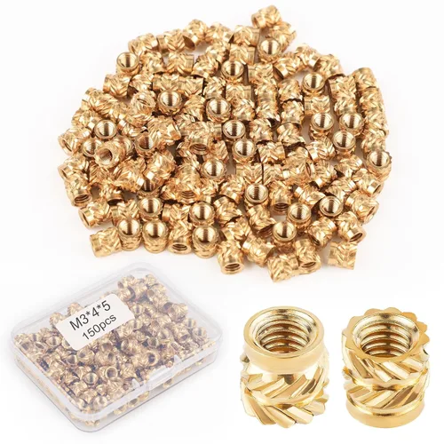 Miniatura 9 de 100 piezas de tuercas de latón para impresión 3D, M3x4x5mm M3 Inserto roscado Tuercas moleteadas de latón Tuerca hembra moleteada con rosca