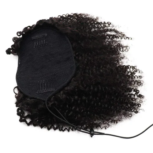 Miniatura 5 de Extensiones de cola de caballo de cabello humano rizado afro, rizado con cordón, extensiones de cabello humano rizado natural en cola de caballo
