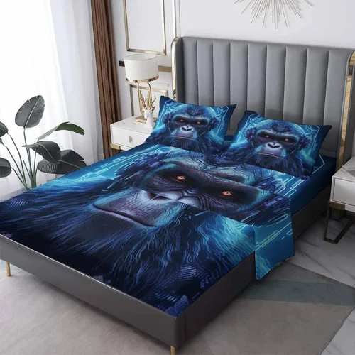 Miniatura 9 de Juego de sábanas de chimpancé tamaño individual, sábanas de chimpancé, sábanas y fundas de almohada estampadas de 3 piezas, sábana bajera ajustable