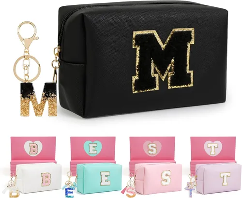 Miniatura 69 de AIBFRID 2 piezas de bolsas de maquillaje iniciales para mujeres, regalos de cumpleaños para niñas de 4 5 6 7 8 9 10 11 12 años, bolsas de cosméticos