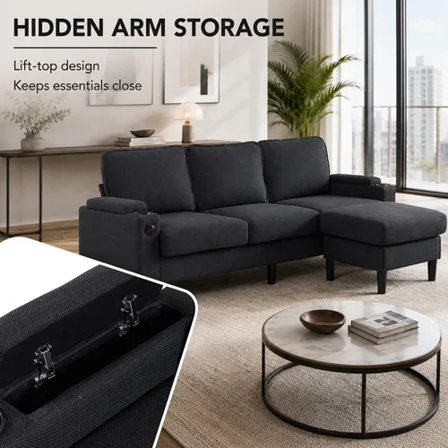 Miniatura 5 de Sofá modular de terciopelo en forma de L de 67 pulgadas con otomana, sofá convertible de 3 asientos con asiento profundo de nube para sala de estar