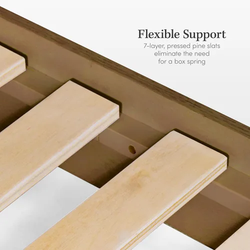Miniatura 6 de eLuxurySupply Base de cama Queen con cabecero, cama de plataforma de madera de mango, diseño resistente de perfil bajo, cabecero ajustable