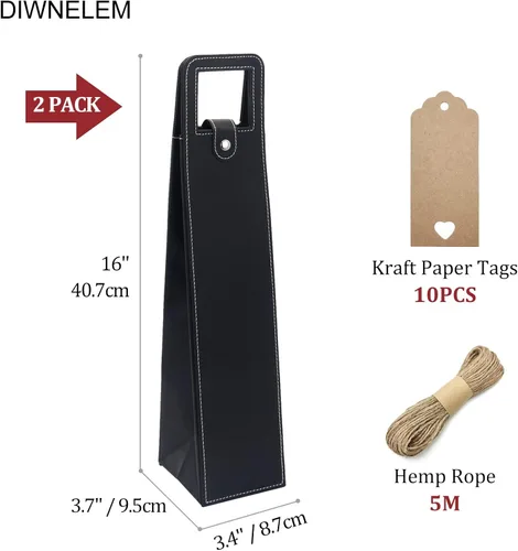 Miniatura 2 de Paquete de 2 bolsas de cuero para botellas de cerveza de champán, bolsas de regalo para degustación de vinos, Navidad, boda, viajes, cumpleaños