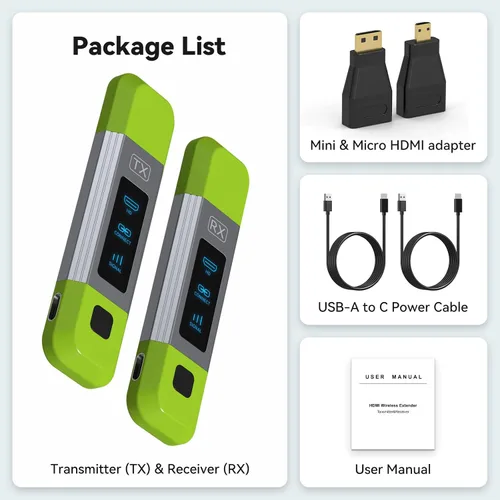 Miniatura 8 de Transmisor y receptor HDMI inalámbrico 2.4G+5G 328FT/100M Soporte 4K Decodificación 1080P@60Hz Extensor Salida de video HD para video y audio a Verde