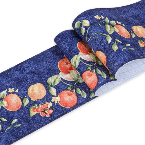 701 - Papel tapiz de frutas para despegar y pegar, borde de pared de hojas florales en relieve 3D, 4.2 pulgadas x 16.4 pies, color azul, moldeado