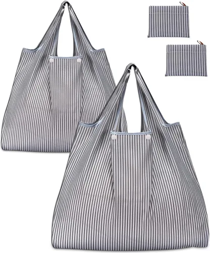 Miniatura 10 de Kingmas - Bolsas reutilizables para alimentos, plegables, ecológicas, aptas para el bolsillo, lavables, impermeables, de nailon, bolsas con asa Gato