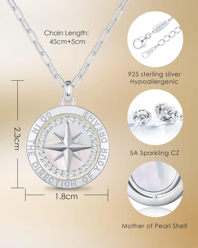 Miniatura 4 de LOUISA SECRET Regalos de Graduación para Ella 2025, Collar de Plata de Ley S925 con Brújula y Piedra Natal Colgante para Ella, Joyería de Cumpleaños