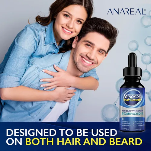 Miniatura 7 de ANAREAL Minoxidil para hombres y mujeres, 5% de mininoxidil para hombres para crecimiento de barba enriquecido con biotina, minoxidil