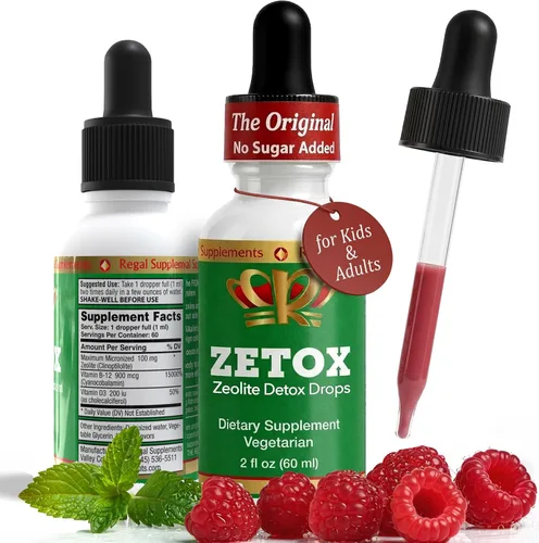 ZETOX | Desintoxicación de zeolita para niños y adultos | Mejorado con metil vitamina B12 y D3 | Gotas de zeolita de clinoptilolita líquida de grado