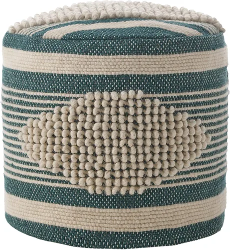 Miniatura 8 de Christopher Knight Home Lucknow Puf Cilindro Artesanal - Blanco/Azul Denim