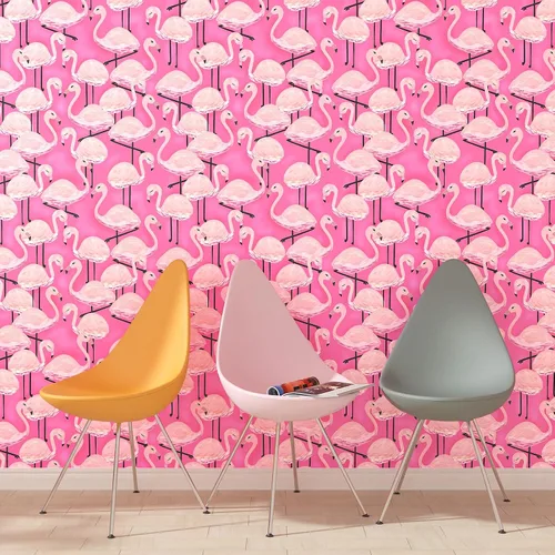 Miniatura 5 de Papel tapiz de flamenco rosa para despegar y pegar, papel tapiz de animales rosa de 17.5 x 120 pulgadas, papel de pared autoadhesivo para despegar