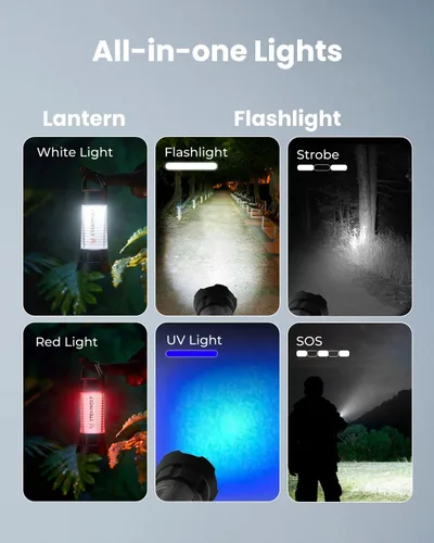 Miniatura 2 de ETENWOLF Linterna de campamento ultra brillante, mini linterna LED de 1000 lúmenes, linterna recargable de 5000 mAh con 6 modos, luz portátil
