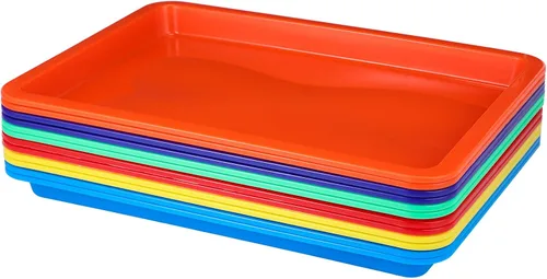 Miniatura 4 de Zonon 12 Pcs Plastic Art Trays 13.4 x 9.8 x 1 Inch Back to School Supplies Colorful Art Trays Stackable Activity Tray Office Storage Container for