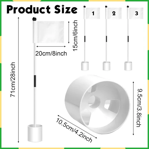 Miniatura 2 de Hungdao Juego de 3 banderas de golf, mini bandera verde para patio, juego de tazas y banderas, portátil, práctica de poner palos de bandera verde