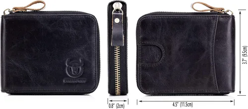 Miniatura 2 de BULLCAPTAIN Cartera de cuero genuino con cremallera para hombre bloqueo RFID cremallera segura y plegable alrededor de carteras cartera