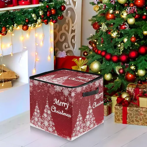 Miniatura 7 de Cesta de almacenamiento para adornos de árbol de Navidad, caja de almacenamiento de copos de nieve rojos para invierno, Navidad, vacaciones