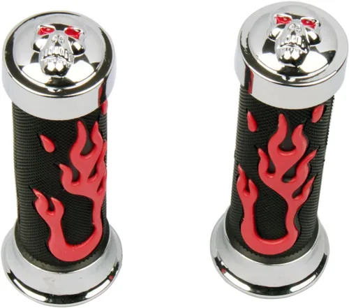 Miniatura 3 de 7/8 "Rojo 3D Llama Manillar Manillar Agarraderas con 3D Skull End Tapas para 2007 Honda Shadow Sabre 1100