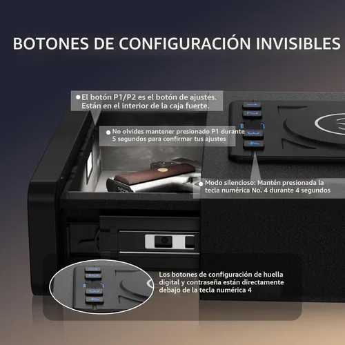 Miniatura 8 de ORARAER Caja fuerte biométrica inteligente para armas con carga inalámbrica, 3 cajas de dinero de acceso rápido con huella dactilar, caja fuerte