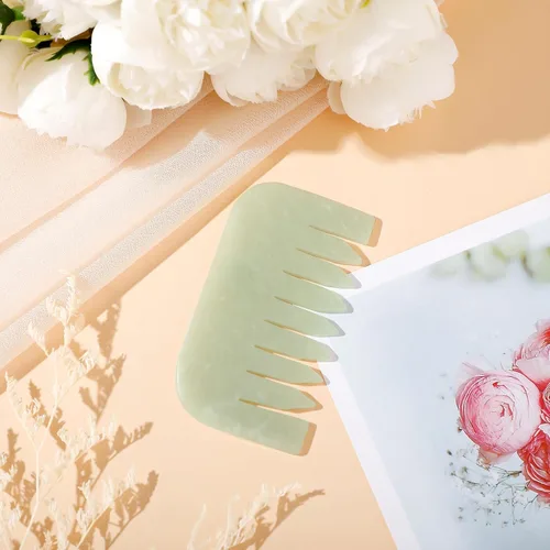 Miniatura 4 de Geiserailie 2 piezas de peines de jade, suministros de esteticista para masaje, piedra de masaje, Gua Sha, raspado del cuero cabelludo, herramienta