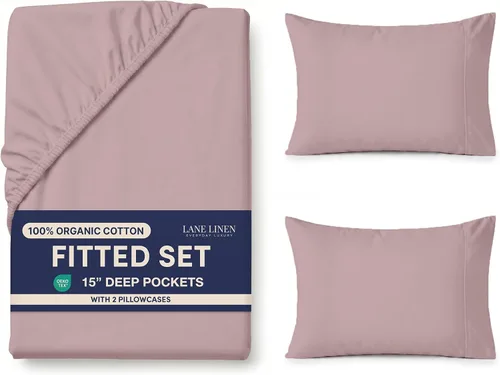 LANE LINEN Juego de 2 piezas con sábana bajera de 100% algodón orgánico tamaño individual y 1 funda de almohada, tejido de percal ligero, suave y