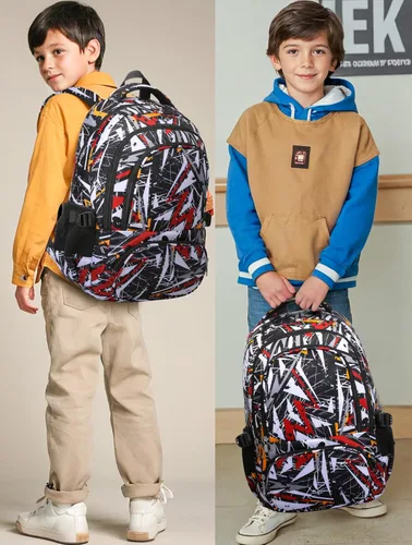 Miniatura 6 de BLUEFAIRY Mochila escolar para niños de regreso a la escuela, bolsa de libros, Negro Blanco, Triángulo