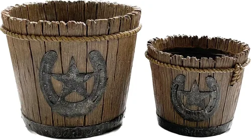 Miniatura 4 de Macetas de resina retro de herradura de vaquero occidental con agujeros de drenaje, decoración del hogar al aire libre (juego de 2) Agujeros