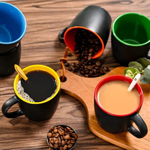 Miniatura 6 de BYCNZB Juego de tazas de café de cerámica de 11 onzas, tazas de porcelana negra mate, varios colores, tazas para café, té, jugo, cacao, juego de 6