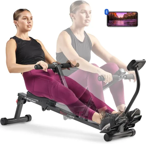 Sunny Health & Fitness Máquina de remo compacta ajustable con 12 niveles de resistencia para entrenamientos corporales completos y aplicación