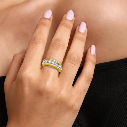 Miniatura 18 de VIR JEWELS Anillo de boda de diamante blanco de 1 cttw a 2 quilates para mujer, juego de canales de oro de 14 quilates, tamaño 4.5-10