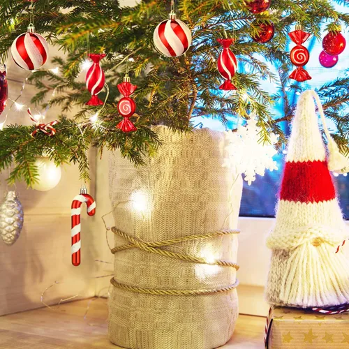 Miniatura 5 de Aoriher 24 piezas de adornos de bastón de caramelo de Navidad, rojo y blanco, de plástico, bastón de caramelo de menta, decoraciones de Navidad