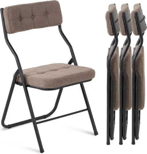 Miniatura 15 de Juego de 4 sillas plegables acolchadas, sillas plegables resistentes con cojín, juegos portátiles y cómodos para comedor, oficina, fiesta, mesa