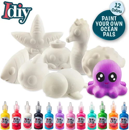 Miniatura 7 de Idiy Kit de manualidades Jumbo Squishy Toys (paquete de 8 animales marinos) – Pinta tus propios Squishies de levantamiento lento DIY Ocean Art Set