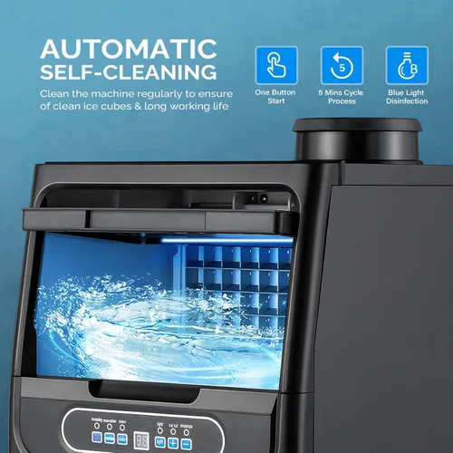 Miniatura 5 de ROVSUN Máquina de hielo comercial 70LBS/24H con 2 entradas de agua, máquina de hielo de acero inoxidable para encimera e independiente para Negro