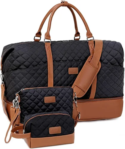 Bolsas de fin de semana para mujer con bolsas de artículos de tocador, bolsas grandes para pasar la noche, bolsa de viaje de mano en el hombro,
