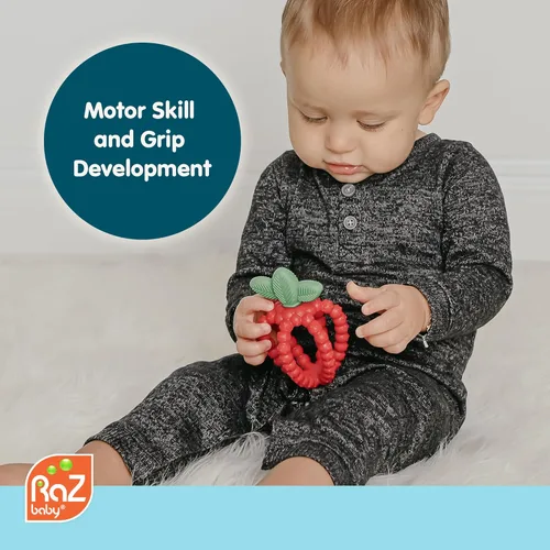 Miniatura 2 de RaZbaby Bites - Juguete de silicona para dentición para bebés, juguete sensorial con textura de moras para aliviar la dentición, forma de fruta Rosa