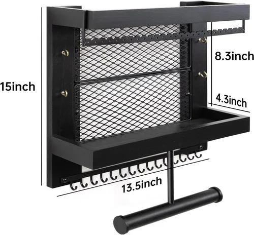 Miniatura 3 de Pinzoveco Organizador de joyas colgante montado en la pared con soporte organizador de joyas de pared para collares, pulsera, aretes, anillo (negro)