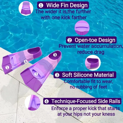 Miniatura 22 de Gugmoy Kids Swim Fins,Comfortable Silicone Flippers for Swimming and Diving,Size Suitable Beginners Kids Girls Boys Adults