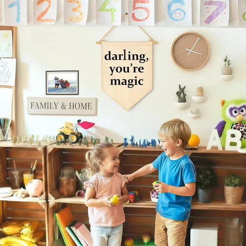 Miniatura 3 de Darling You're Magic - Banderín Colgante de Lienzo, Bandera de Pennant, Letrero de Pared, Decoración de Regalo para Guardería, Bebé, Niños, Niña
