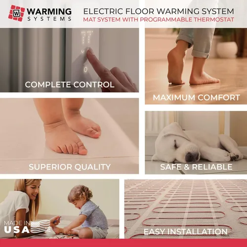 Miniatura 2 de Alfombrilla de calefacción radiante eléctrica de 65 pies cuadrados 120V – Incluye alfombrilla de calefacción, termostato programable, sensor de piso