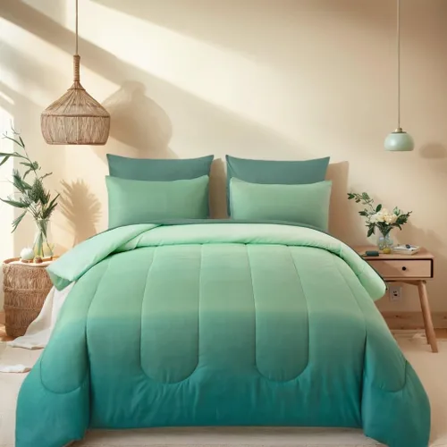 Miniatura 13 de Juego de edredón de 7 piezas color verde oliva para cama King - Juego de cama ligero con gradiente de color verde oscuro en una bolsa, juego de cama