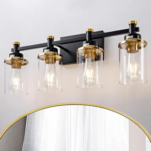Miniatura 14 de Accesorios de Luz de Baño de 3 Luces, Accesorio de Luz de Tocador Negro y Dorado Cepillado Sobre Espejo, Apliques de Pared Modernos Iluminación