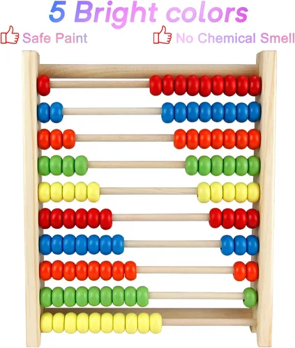 Miniatura 6 de Sealive Ábaco de madera clásico para niños, juguete educativo para contar con 100 cuentas, 123 números de aprendizaje para niños pequeños, juego
