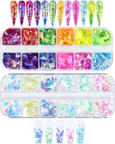 24 colores de sirena para uñas con purpurina y lentejuelas, calcomanías holográficas fluorescentes irregulares para decoración de maquillaje