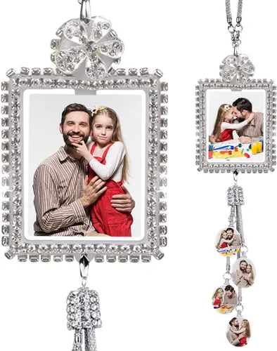 Miniatura 9 de Decoración de espejo retrovisor con foto personalizada: adornos de diamantes para mujer, accesorios lindos para automóviles