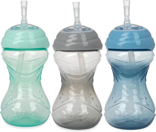 Miniatura 11 de Nuby Vaso antiderrames con popote flexible (paquete de 3) botellas de 10 onzas, vasos para sorber para niños pequeños de 12 meses en adelante, tazas