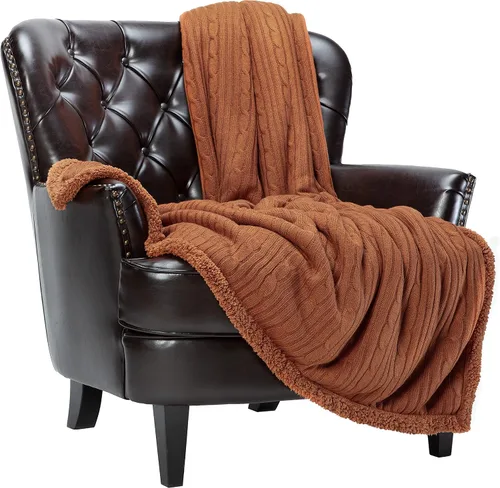 Miniatura 5 de Chanasya Manta de punto trenzado suave, color beige crema, afelpada de sherpa, gruesa, cálida, ligera, acogedora, moderna, para sofá, sala de estar